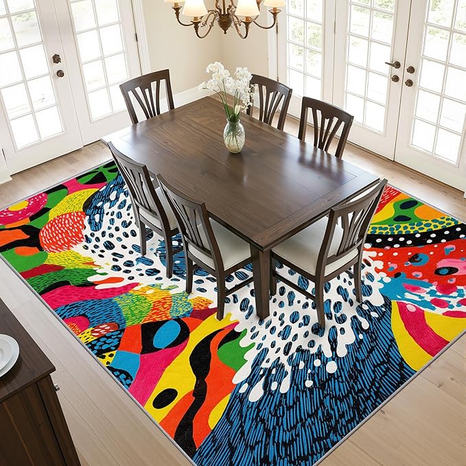 Optical Illusion Area Rugs - Abstract Retro Rug 4x5, Wavy Orange Art High Traffic Shed Resistant Carpets Room Decor #C108