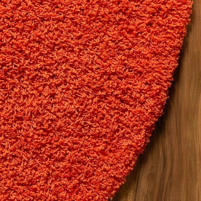 Unique Loom Solid Shag Collection Area Rug (8' x 10' Oval, Tiger Orange)