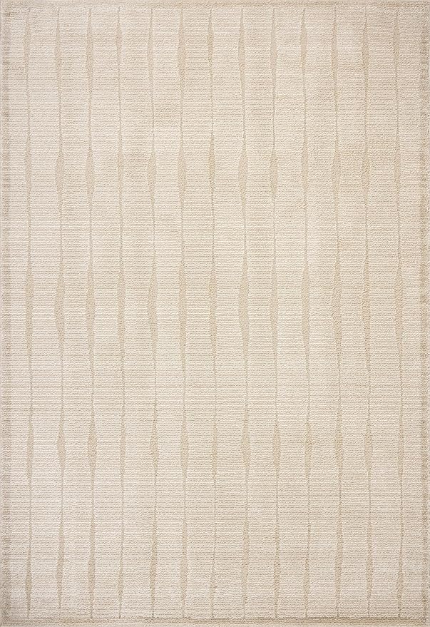 Loloi Chris Loves Julia Calvin Collection CLV-02 Ivory/Oatmeal 2'-7" x 7'-6" Runner Rug Checkered Neutral Soft Living Room Bedroom Carpet