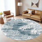 Washable Round Rug 5ft - Blue Tropical Botanical Pattern, Non-Slip Low Pile No Shedding Carpet, Soft Flannel Feel Rug for Living Room, Bedroom, Bathroom，Indoor Use