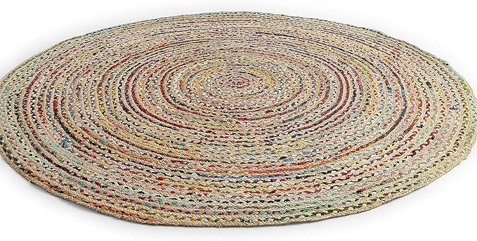 REDEARTH · Jute Cotton Chindi Area Rug - 6' Round Rug, Handwoven, Non-Shedding, Soft & Durable – Multi Tones for Home Décor in Living Room, Dining Room, Bedroom
