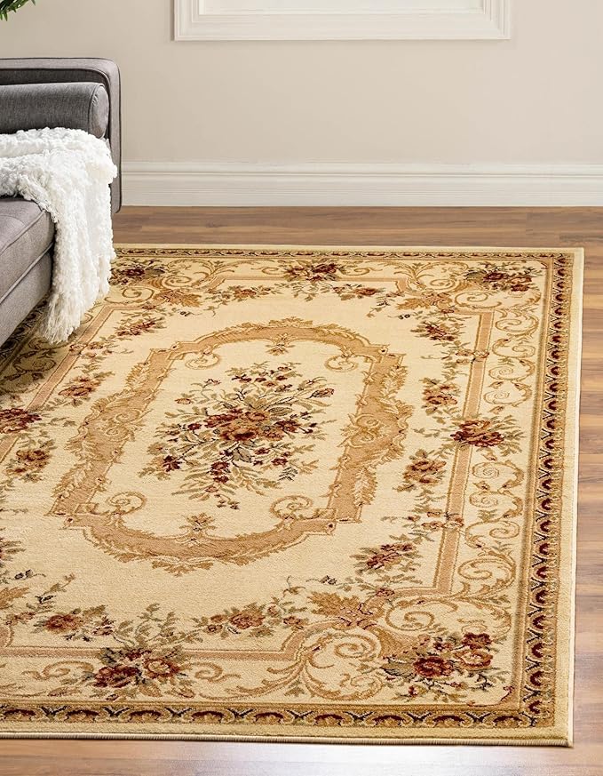 Rugs.com Chateau Collection Rug – 9' x 12' Cream Medium Rug Perfect for Living Rooms, Large Dining Rooms, Open Floorplans