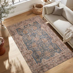 Kuden 4x6 Area Rug, Machine Washable Area Rug with Non-Slip Backing, Vintage Style, Soft, Easy Clean, Low Pile Rug for Living Room, Bedroom, Dining Room