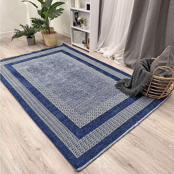 Alfa Rich 7x10 Navy Blue Washable Area Rugs for Living Room Bedroom Kitchen Dining Cotton Rug
