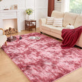 Andency 8x10 Area Rugs for Living Room, Non-Slip Fluffy Soft Large Shag Bedroom Carpet, Tie-Dyed Dark Red Big Indoor Thick Nursery Rug for Kids Dorm Home Decor Aesthetic