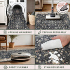 Boho Dining Room Rugs for Under Table - Washable Black Area Rug for Living Room, Low Pile Non-Slip Rugs for Bedroom, Office - Charming Geometric Decor & Stain Resistance - 6x8 Black/Multi