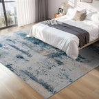 Living Room Rug 7x10 Aqua Blue Area Rugs Machine Washable Abstract Boho Large Rug Non-Slip Non-Shedding Faux Wool Indoor Vintage Carpet for Bedroom, Classroom, Dining Room, Kids Playroom
