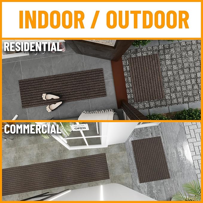 Ottomanson 2'7" x 14' Hallway Runner with Scraper Pile - Extra Durable Non-Slip Rug Mat for Indoor & Outdoor Use - Ideal for Kitchen, Entryway & Garage - High-Traffic Carpet, Brown