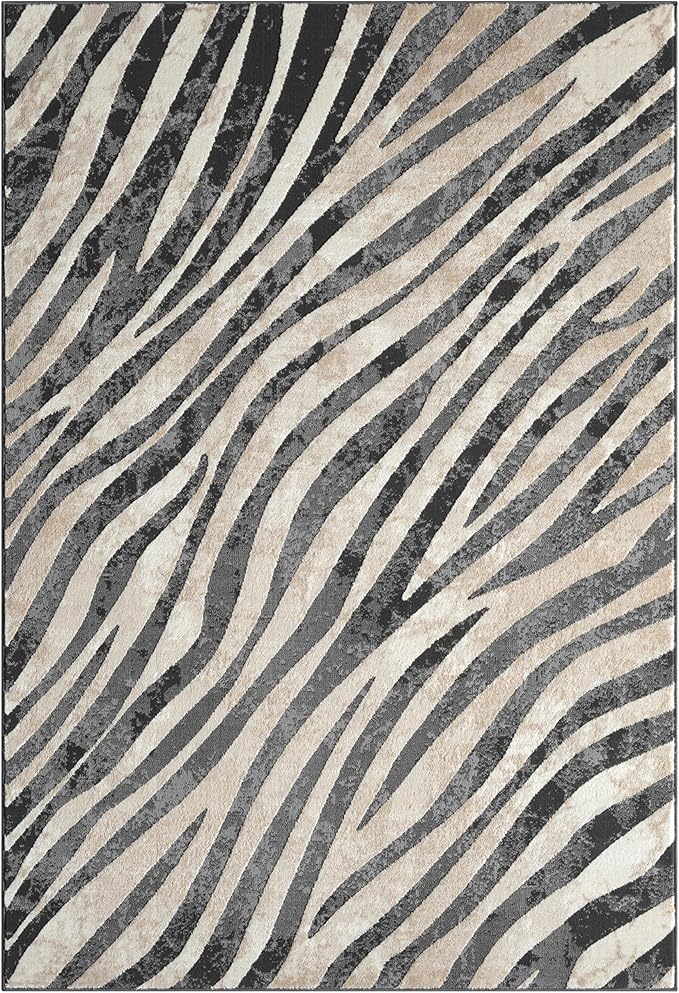 Abani Terra Area Rug for Living Room, Bedroom - Zebra Pattern - Black Cream - 2' x 3' - Durable & Easy to Clean