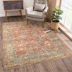 Bloom Rugs Washable Non-Slip 10x14 Rug - Terracotta/Mustard Traditional Oriental Area Rug for Living Room, Bedroom, Dining Room, and Kitchen - Exact Size: 10' x 14'