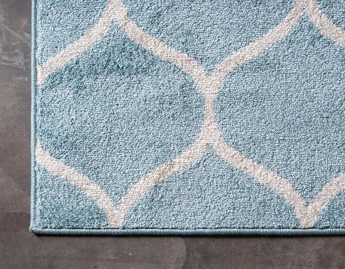 Rugs.com Lattice Frieze Collection Rug – 6' x 9' Light Blue Medium Rug Perfect for Living Rooms, Large Dining Rooms, Open Floorplans