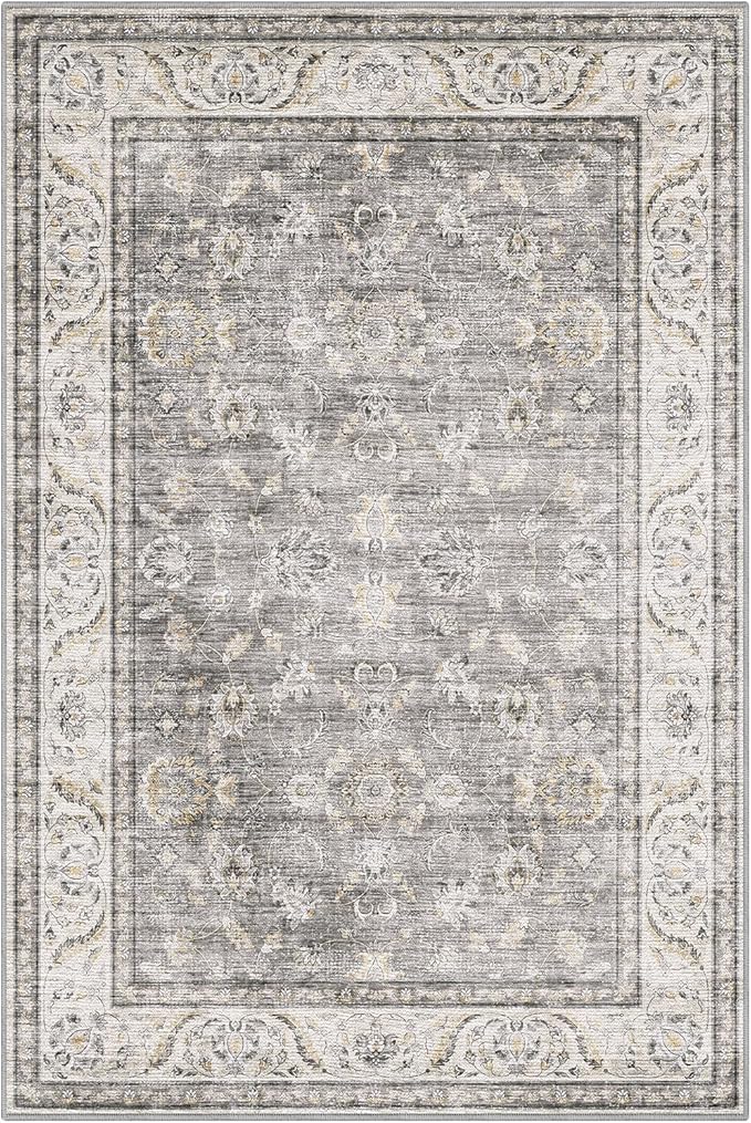 LUMI 5x8 Washable Area Rug for Living Room, Ultra Soft Traditional Vintage Rugs Non Slip with Rubber Backing, Low Profile, High Traffic, Stain Resistant Carpets, Ideal for Bedroom, Dining Room, Indoor