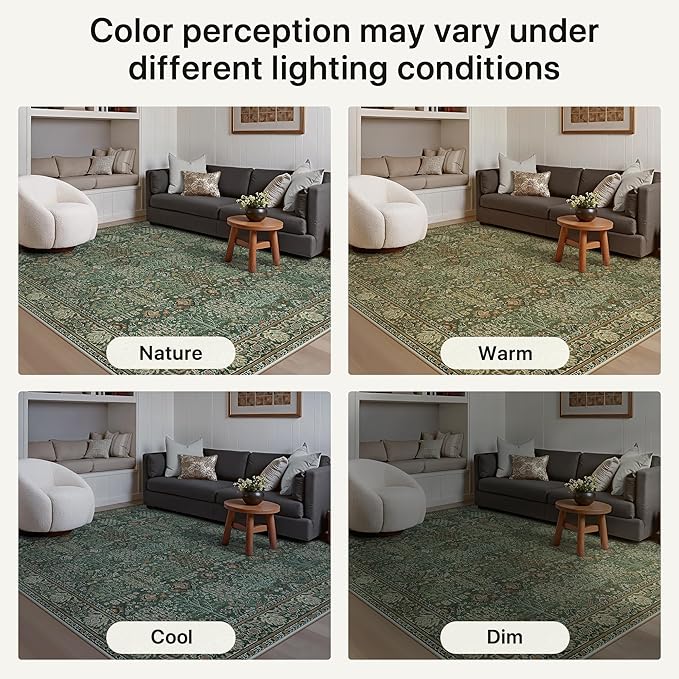 Bavni 2'6''x6 Rug Runners for Hallways, Washable Runner Rug Non Slip, Vintage Floral Print Style Rugs for Bedroom-Lightweight Low Pile Carpet for Hallways Bathroom, Forest Green