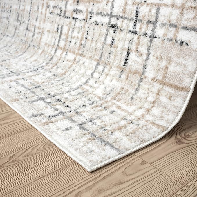 Abani Grey Area Rug for Living Room, Bedroom - Crosshatch Pattern- 6' x 9' -Durable & Easy to Clean