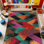 Geometric Rug - 8x10 Rug,Colorful Patchwork Area Rugs,Abstract Retro Aesthetic Non Slip Shed Resistant Extra Large Carpets Home Decor #C039