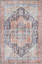 Bloom Rugs Washable Non-Slip 5' x 7' Rug - Terracotta/Blue Traditional Medallion Area Rug for Living Room, Bedroom, Dining Room, and Kitchen - Exact Size: 5' x 7'