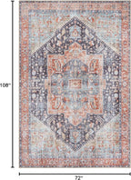 Bloom Rugs Washable Non-Slip 6' x 9' Rug - Terracotta/Blue Traditional Medallion Area Rug for Living Room, Bedroom, Dining Room, and Kitchen - Exact Size: 6' x 9'