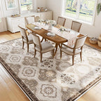 EnHomee 8x10 Area Rug, Soft Washable Rugs for Living Room Bedroom, Boho Non Slip Low Pile Stain Resistant Washable Rug Large Area Rugs for Dining Room,Easy to Clean Living Room Rug, Khaki