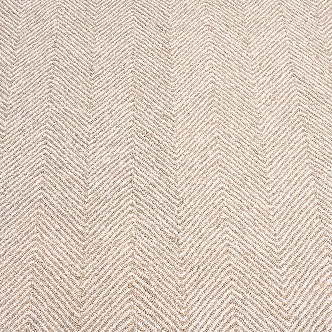 Modern Herringbone Chevron Collection Handcrafted Wool Area Rug - Durable, Zigzag Pattern, for High Traffic, Contemporary Design for Living Room, Bedroom, Dining Room Decor (Sand Beige, 7' x 9')