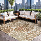 Beverly Rug Outdoor Rug 5x7 Modern Exotic Tropical Leaf Area Rugs for Indoor and Outdoor Patio Deck Porch Garden Water Resistant Washable Outside Carpet (5 x 7 Beige)