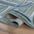 CAMILSON Indoor Outdoor Rug, Aqua 8x10 Geometric Arch Striped Area Rugs for Patio and Home Areas, Easy-Cleaning Non-Shedding Living Room, Garden and Deck Washable Outside Carpet (8 x 10)