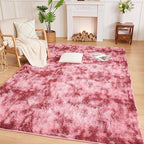 Andency Soft Area Rugs for Living Room Bedroom, 5x8 Fluffy Shaggy Bedside Rug, Non-Slip Large Shag Fuzzy Plush Carpets for Bedroom Kids Dorm Nursery Home Decor Aesthetic, Tie-Dyed Dark Red