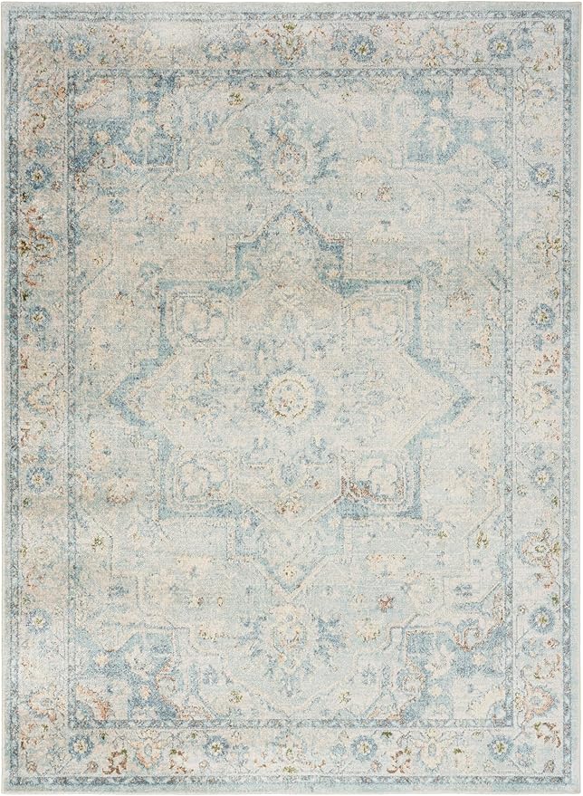 Nourison Home Astra Machine Washable Light Blue 5'3" x 7' Area Rug - Easy Clean, Non Shedding, Bed Room, Living Room, Dining Room, Kitchen (5' x 7')