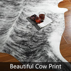 AROGAN Western Decor Faux Fur Cowhide Rug, 4 x 3 Feet Premium Animal Skin Cow Hide Rug, Sturdy Cow Print Rugs for Wall Decor, Western Floor Carpet for Bedroom Living Room, Black and Grey