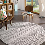 Rugshop Geometric Boho Round Rug – Gray Tribal Pattern, Perfect for Dining Room, Bedroom, Living Room, 8' Round