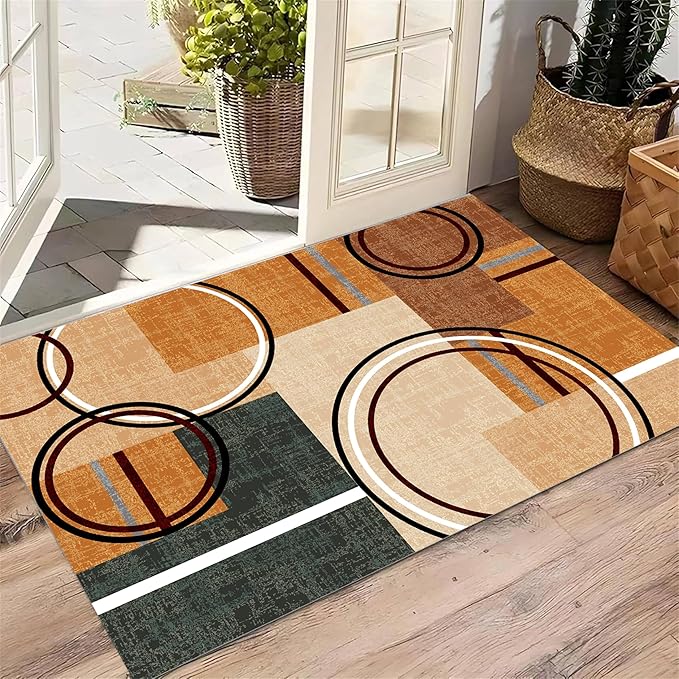 Modern Wavy Circles Area Rug 7x9ft, Geometric Design Low Pile Carpet, Soft & Non-Slip Washable Mat for Living Room, Bedroom, Dining Room