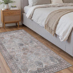 Bavni Kitchen Rug 2x7 Runner Rugs for Hallways Entryway, Washable Vintage Print Carpet, Ultra-Thin Chenille Low Pile Lightweight Rug with Non Slip Backing, Retro Grey