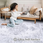 Area Rug 5x7 Living Room Rug, Machine Washable Vintage Distressed Medallion Rug Non-Slip Soft Low Pile Large Indoor Rugs for Bedroom Kitchen Dining Room Office(LightGrey,5'x7')