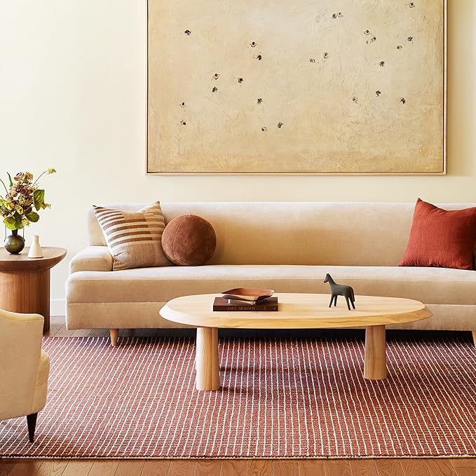 Rugs USA 2'6" x 8' Melrose Checked Wool Indoor Runner Rug, Contemporary Farmhouse Chestnut/Ivory for Living Room, Bedroom, Office, Entryway, Hallway