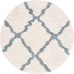 SAFAVIEH Dallas Shag Collection Area Rug - 6' Round, Ivory & Light Blue, Trellis Design, Non-Shedding & Easy Care, 1.5-inch Thick Ideal for High Traffic Areas in Living Room, Bedroom (SGD257J)