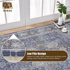 Washable Area Rug 4' x 6' Vintage Traditional Persian Mat - Foldable Distressed Non-Slip Machine Washable Carpet for Living Room Bedroom Kitchen Home Decor - Indigo and Gold