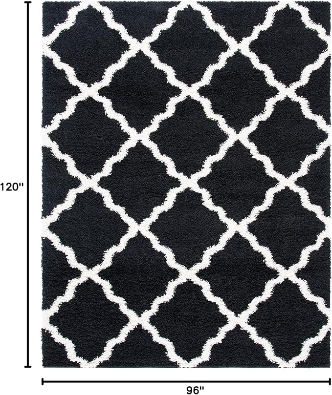 SAFAVIEH Area Rug 8x10 - Dallas Shag Collection - Large - Black & Ivory, Trellis Pattern, Non-Shedding & Easy Cleaning, Plush Thick Pile, Ideal for Living Room, Bedroom, Dining Space (SGD257Z)