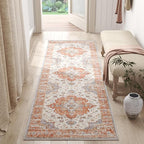 jinchan Runner Rug 2x6 Vintage Hallway Rug Boho Washable Runner Floral Medallion Retro Lightweight Non Slip Classic Thin Soft Carpet for Kitchen Bedroom Bathroom Laundry Room Doorway Brick Red
