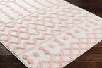 Hauteloom Tilos Moroccan Farmhouse Living Room Bedroom Nursery Shag Area Rug - Shaggy Carpet - Trellis Pattern - High Plush Pile - Cream, Pink, Beige - 5'3" x 7'