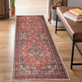 Bloom Rugs Washable Non-Slip 10 ft Runner - Red/Teal Blue/Yellow Traditional Medallion Runner for Entryway, Hallway, Bathroom, and Kitchen - Exact Size: 2.5' x 10'