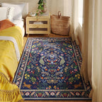 Rugcomf 3x5 Rug Washable Area Rug Floral Office Rug Non Slip Small Carpet for Bedroom, Bedside, Kitchen, Entryway, Kids Room, Office(Blue)