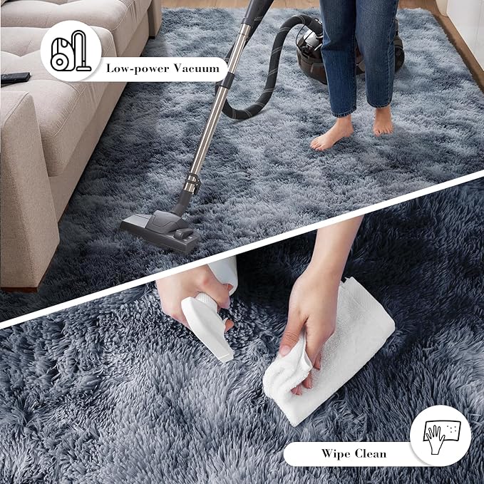 Fluffy Rug Shaggy Area Rug, Mottling Dark Grey 6x9 Area Rugs for Living Room, Large Shag Area Rugs for Bedroom Kids Room Home Decor, Upgrade Anti-Skid Rectangular Fuzzy Rugs