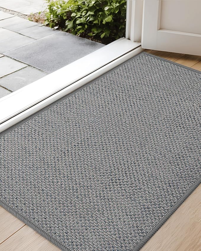 Color&Geometry Ultra-Thin Indoor Door Mat, 27"x59" Low-Profile Non-Slip Entryway Rug with Modern Geometric Texture, Washable Doormat for Entrance, Front Doors, Light Grey (Rolled-up NO Creases)