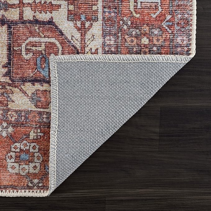 Bloom Rugs Washable Non-Slip 2' x 3' Rug - Red/Orange/Beige Traditional Oriental Area Rug for Living Room, Bedroom, Dining Room, and Kitchen - Exact Size: 2' x 3'