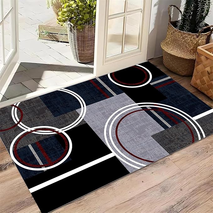 Area Rug 3x4 Modern Abstract Circle Rugs, Multicolor Low Pile Carpet, Machine Washable & Non-Slip Non-Shedding Stain Resistant for Bedroom, Living Room