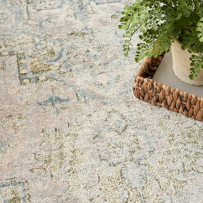 Nourison Home Astra Machine Washable Blue Green 5'3" x 7' Area Rug - Easy Clean, Non Shedding, Bed Room, Living Room, Dining Room, Kitchen (5' x 7')