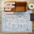 Fame Living Cream Beige Oushak Rug, Modern Rugs, Vintage, Turkish, Eclectic, Floral, Pastel, Washable, Small Throw, Accent Area Rug for Living Room, Bedroom, Kitchen, Bathroom, 2'5"x4'9"