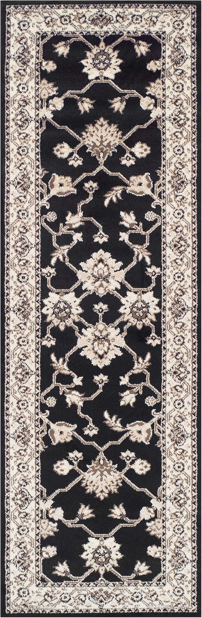 Superior Elegant Kingfield Collection Area Rug, 8mm Pile Height with Jute Backing, Classic Bordered Rug Design, Anti-Static, Water-Repellent Rugs - Black, 2'7" x 8' Runner