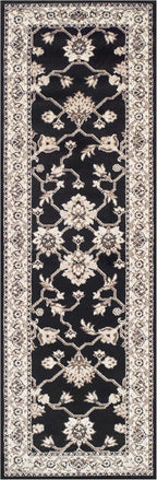 Superior Elegant Kingfield Collection Area Rug, 8mm Pile Height with Jute Backing, Classic Bordered Rug Design, Anti-Static, Water-Repellent Rugs - Black, 2'7" x 8' Runner
