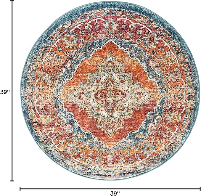 Unique Loom Isabella Collection Area Rug - Rossellini (3' 3" Round, Rust Red/ Beige)