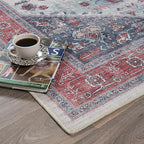 Fame Rugs Turkish Rug. Washable Vintage Oriental Antique Inspired Traditional Doormat Small Modern Area Rugs Luxury Entryway Entry Bedroom Bathroom Kitchen (402RN, 2'5 x 9'8)